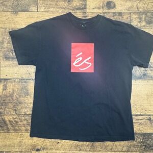 ES Skateboarding T Shirt Mens XL Black Red Graphic Tee Shirt